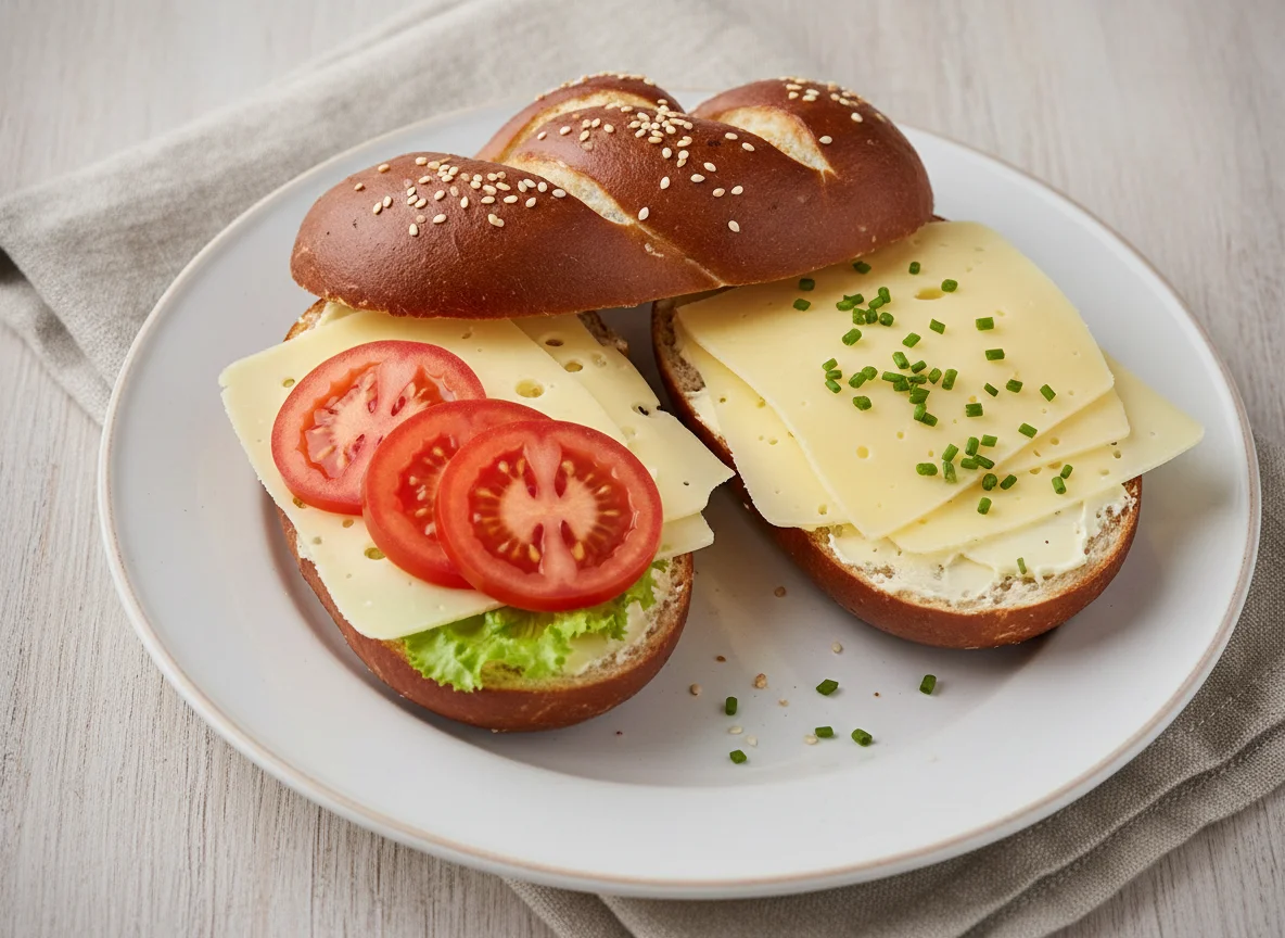Belegtes Brötchen mit Käse und Salat photo