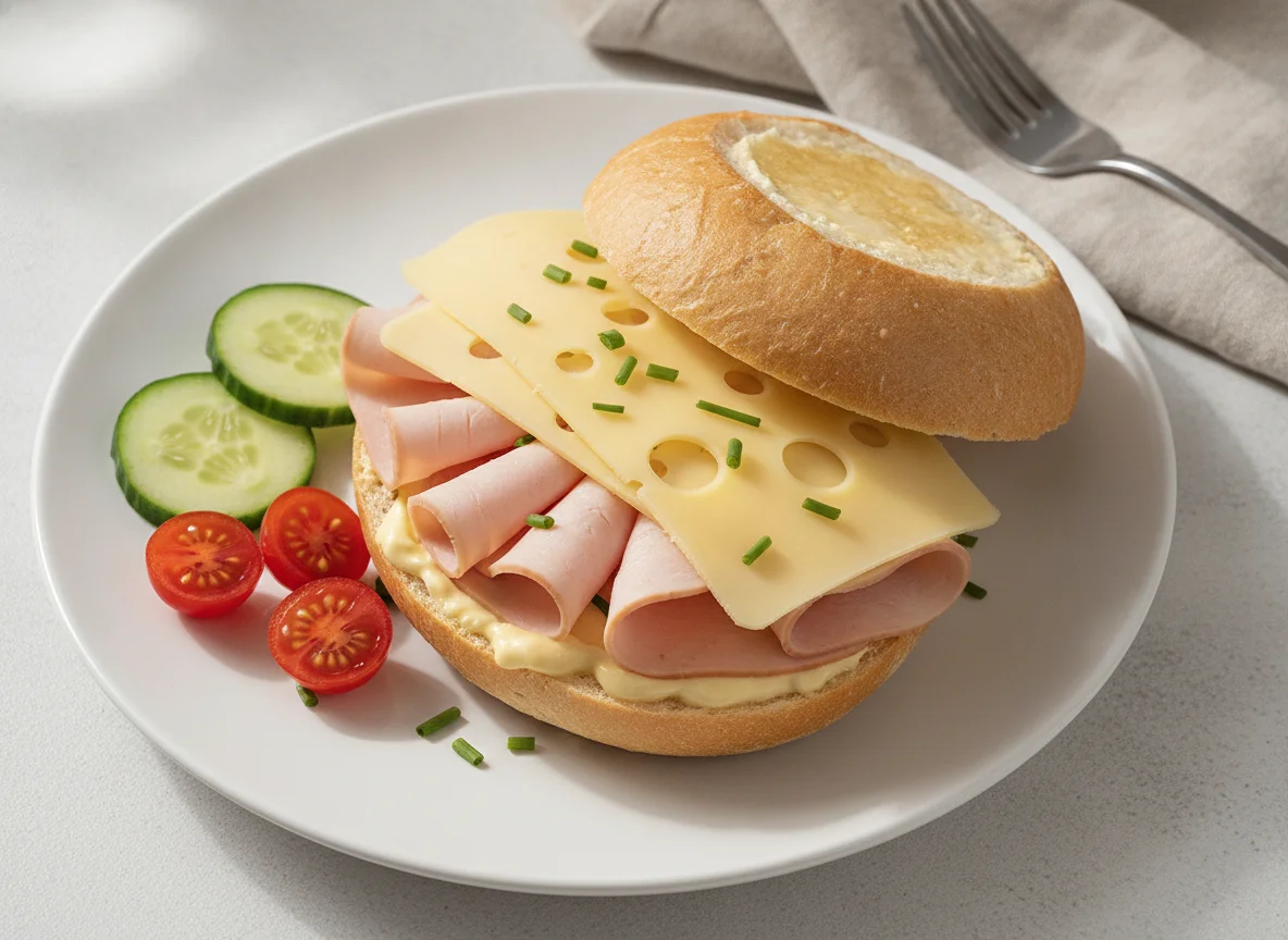 Belegtes Brötchen mit Pute und Käse photo
