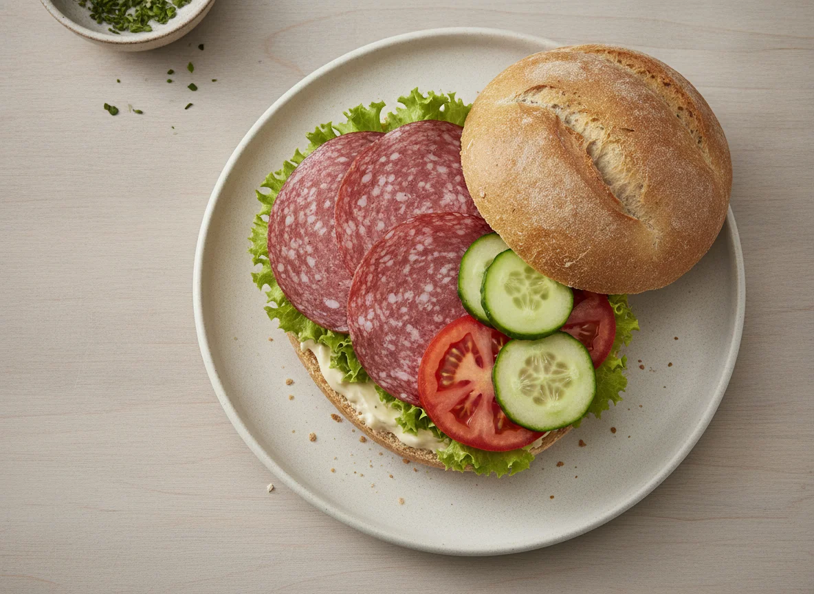 Belegtes Brötchen mit Salami photo