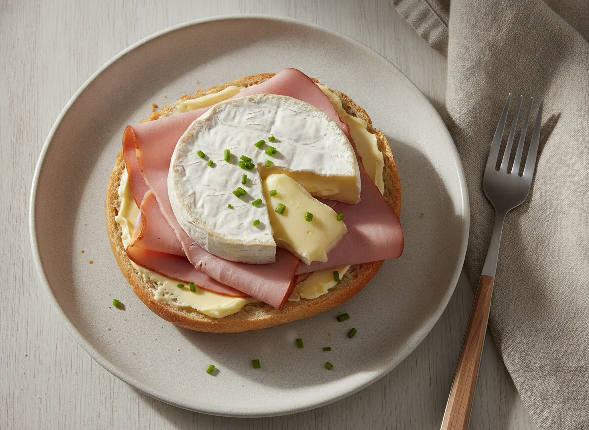 Belegtes Brötchen mit Schinken und Camembert photo