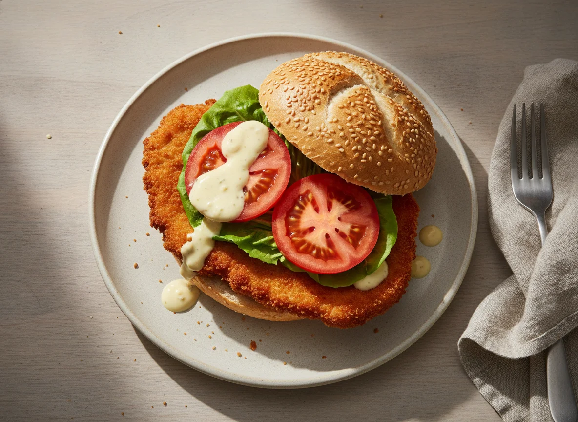 Belegtes Brötchen mit Schnitzel photo