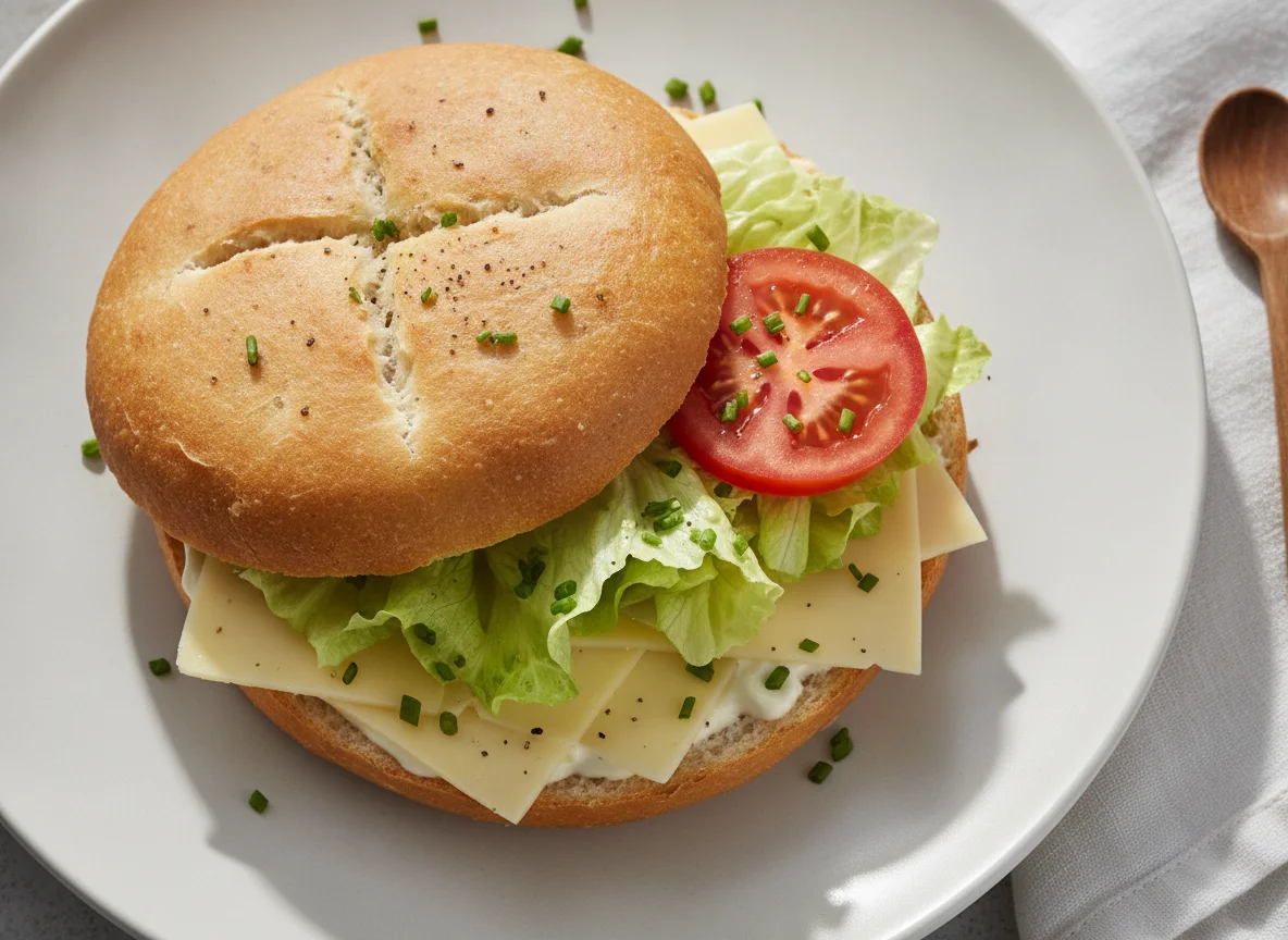 Belegtes Fladenbrot mit Käse und Salat photo