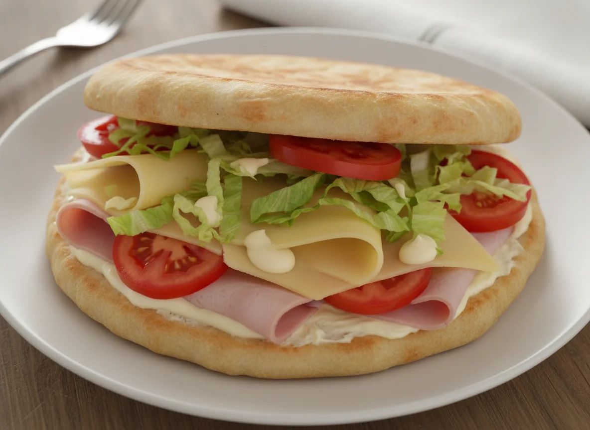 Belegtes Fladenbrot mit Schinken und Käse photo