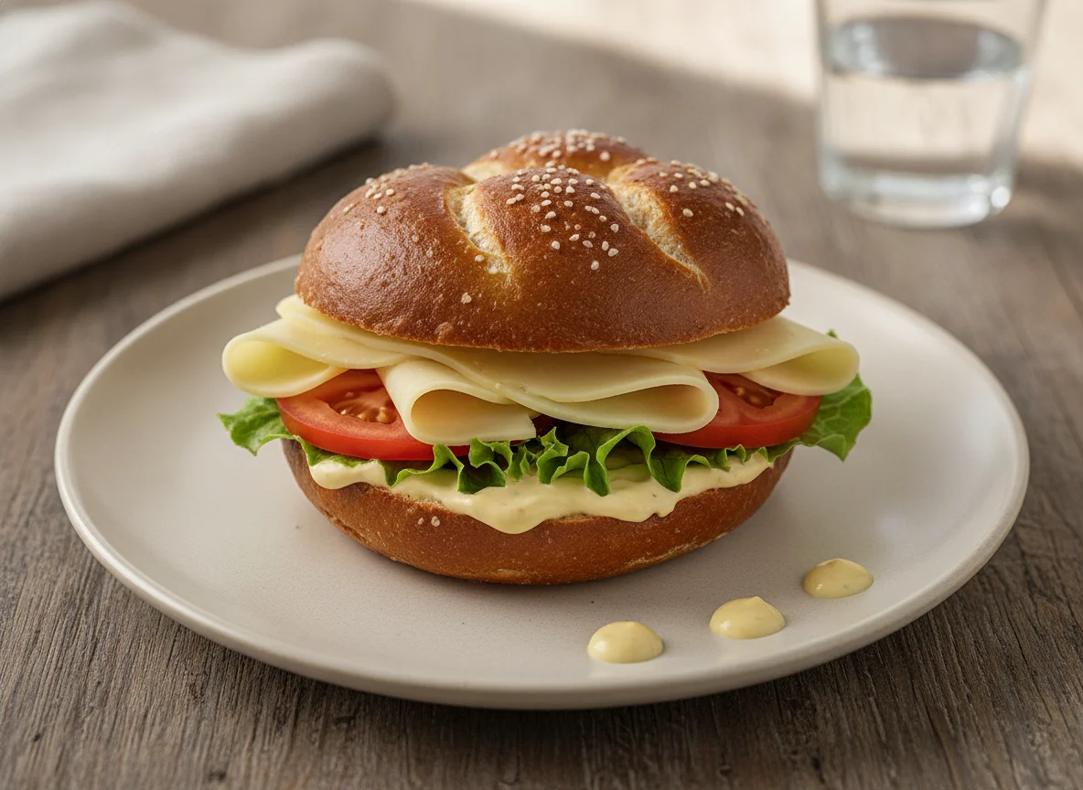 Belegtes Laugenbrötchen mit Käse photo
