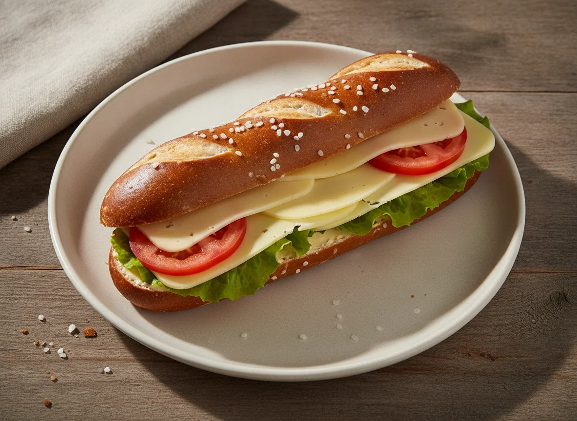 Belegtes Laugenstangen-Sandwich photo