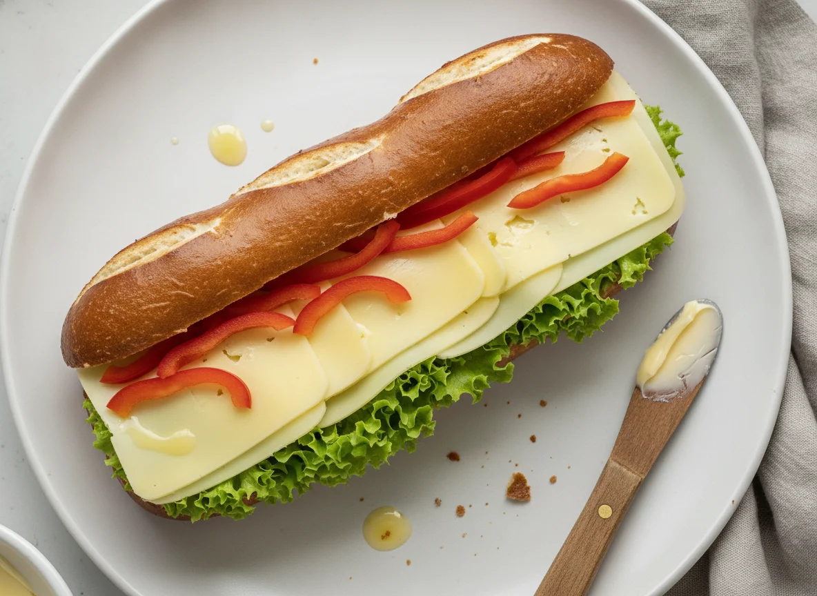 Belegtes Laugenstangen-Sandwich mit Käse photo