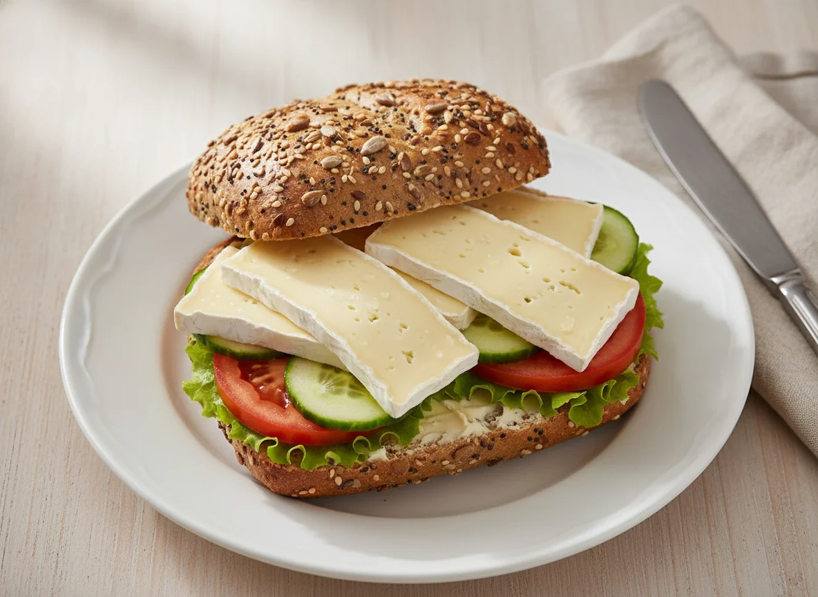 Belegtes Mehrkornbrötchen mit Camembert photo