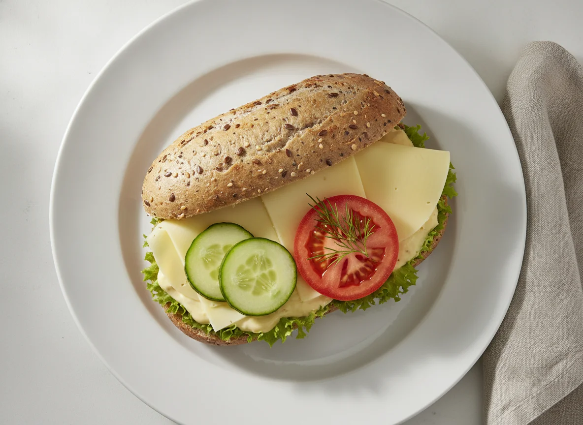 Belegtes Mehrkornbrötchen mit Käse photo