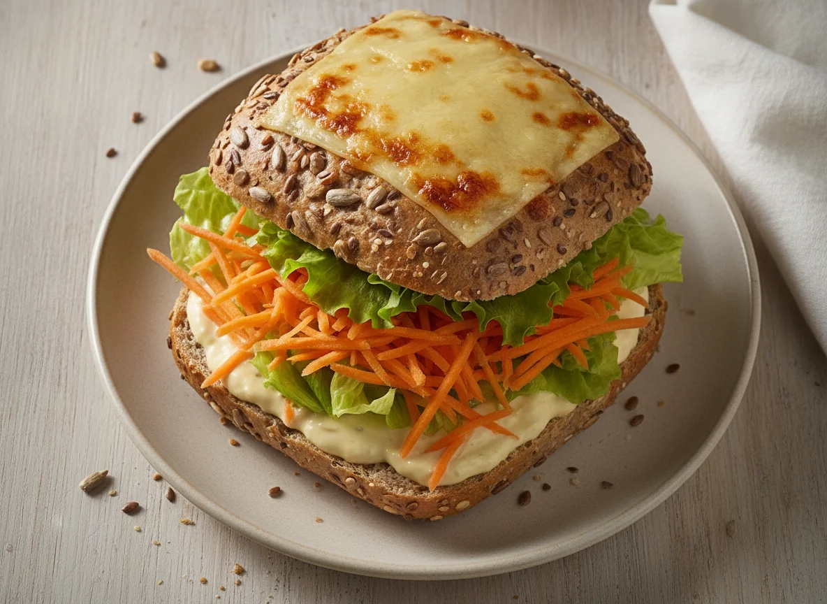 Belegtes Mehrkornbrötchen mit Käse und Salat photo