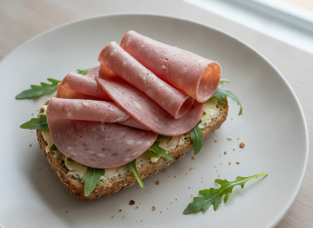 Belegtes Mehrkornbrötchen mit Wurst photo