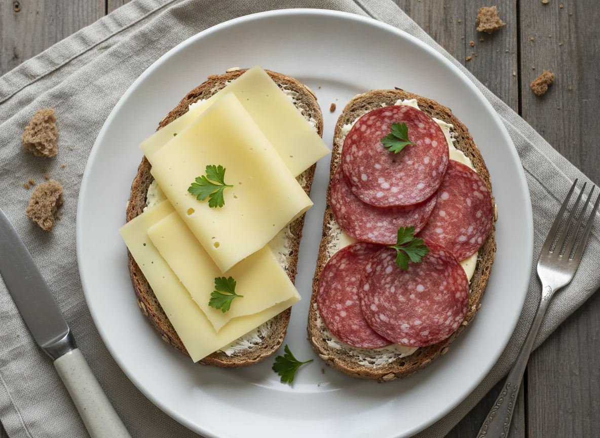 Belegtes Mischbrot mit Käse und Wurst photo