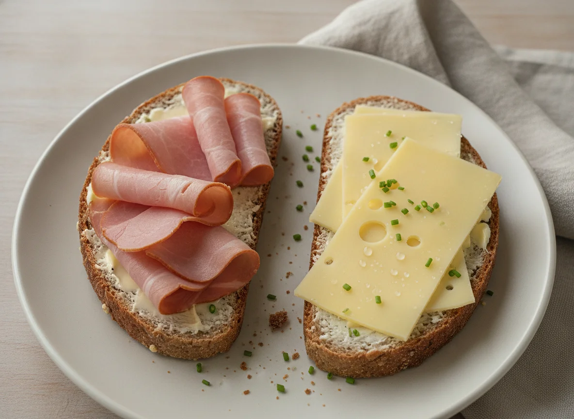 Belegtes Mischbrot mit Schinken und Käse photo