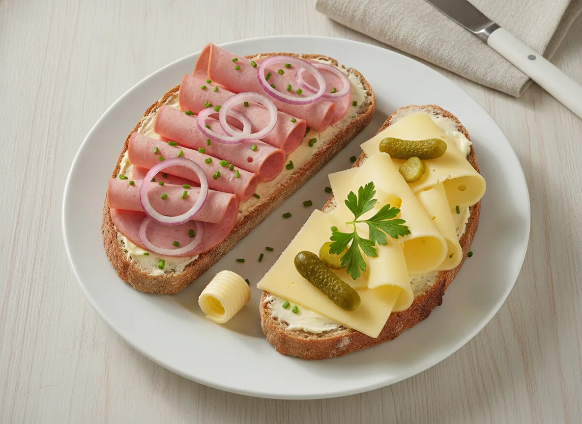 Belegtes Mischbrot mit Wurst und Käse photo