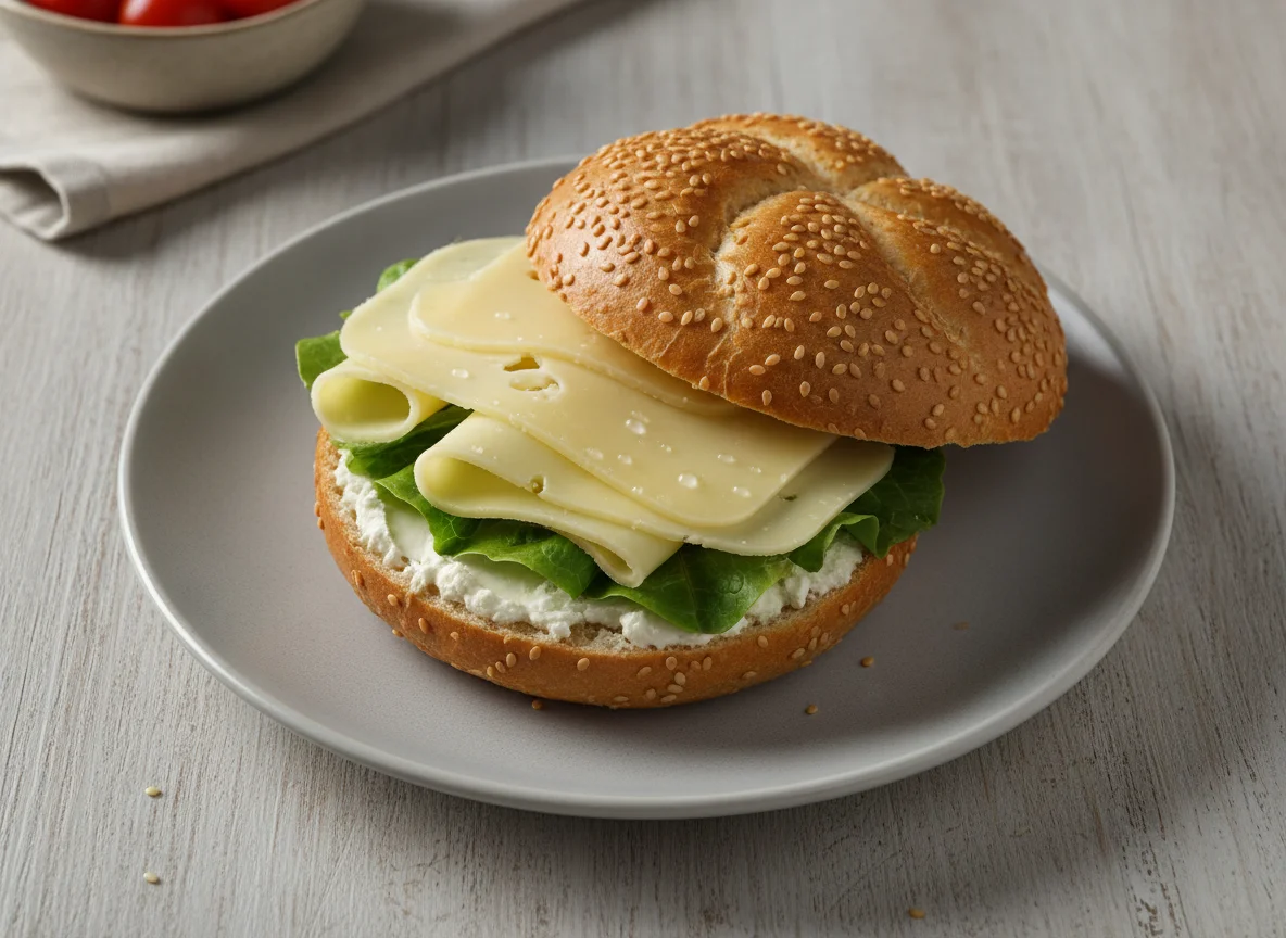 Belegtes Sesambrötchen mit Käse photo