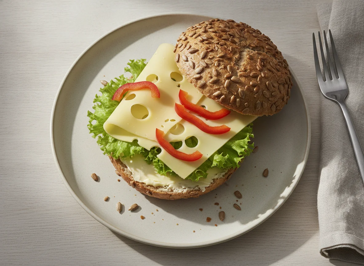 Belegtes Sonnenblumenkernbrötchen mit Käse photo