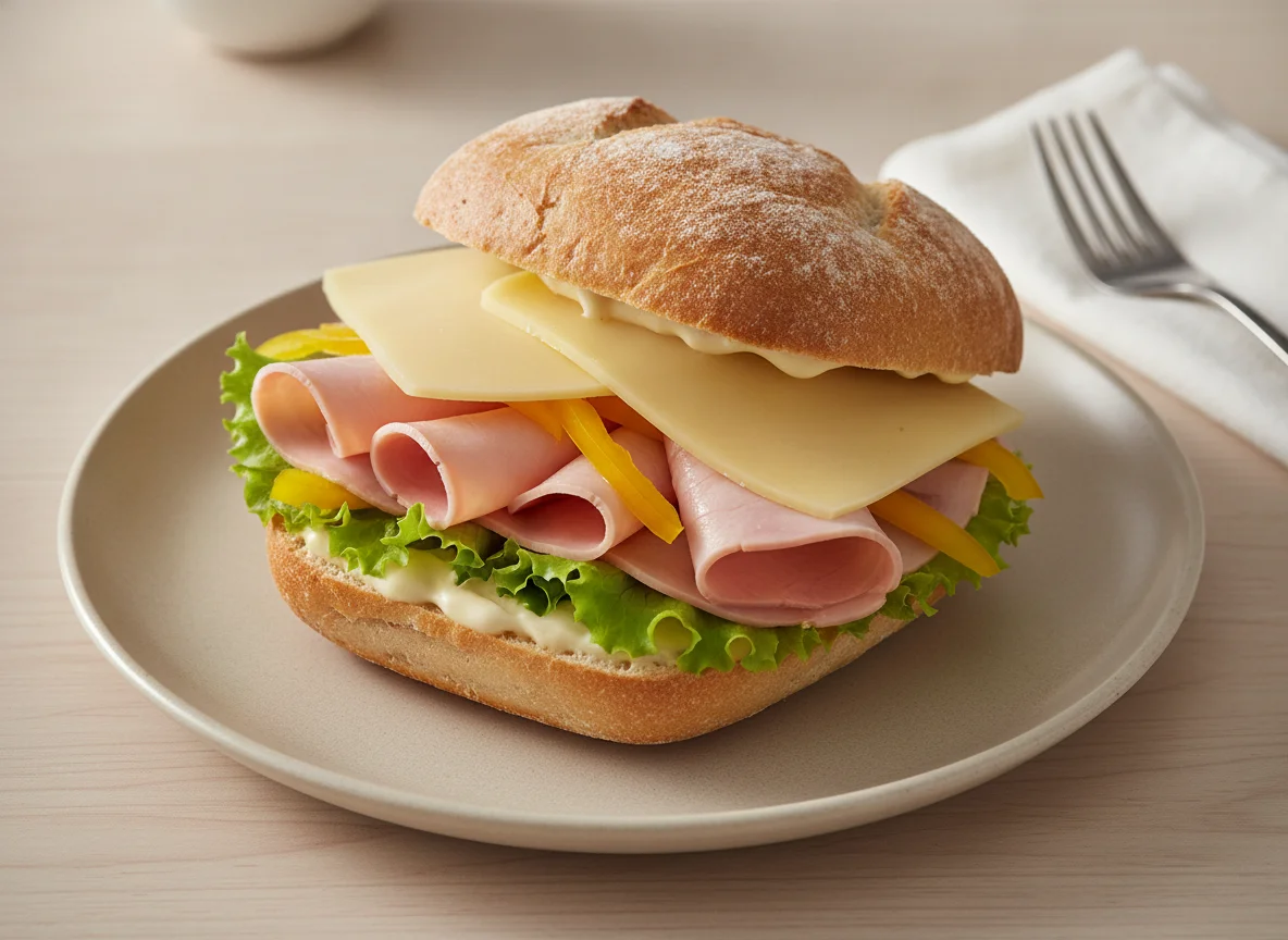 Belegtes Weckerl mit Schinken und Käse photo