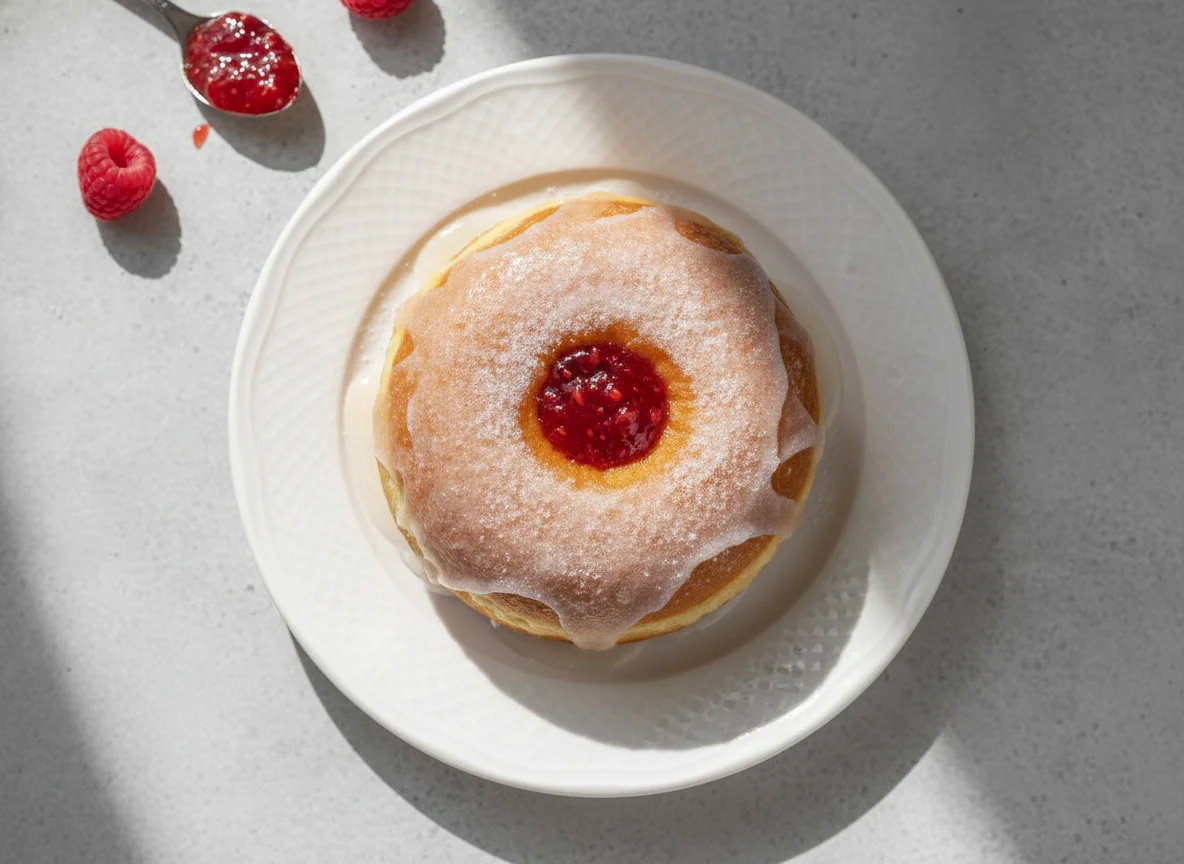 Berliner Pfannkuchen mit Glasur photo