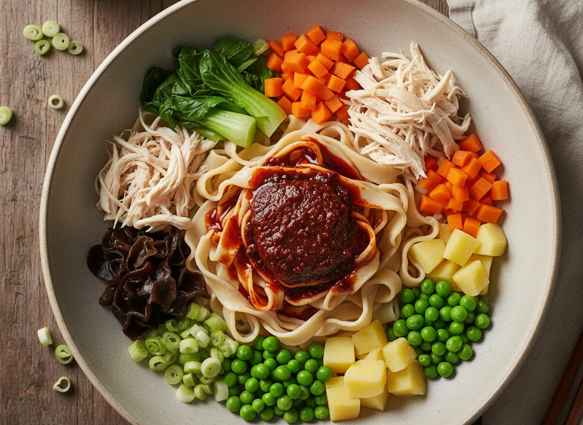 Biang Biang Nudeln mit verschiedenen Toppings photo