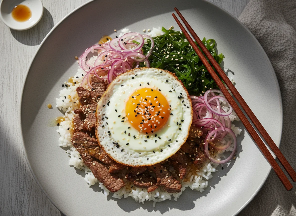 Bibimbap mit Rindfleisch und Spiegelei photo