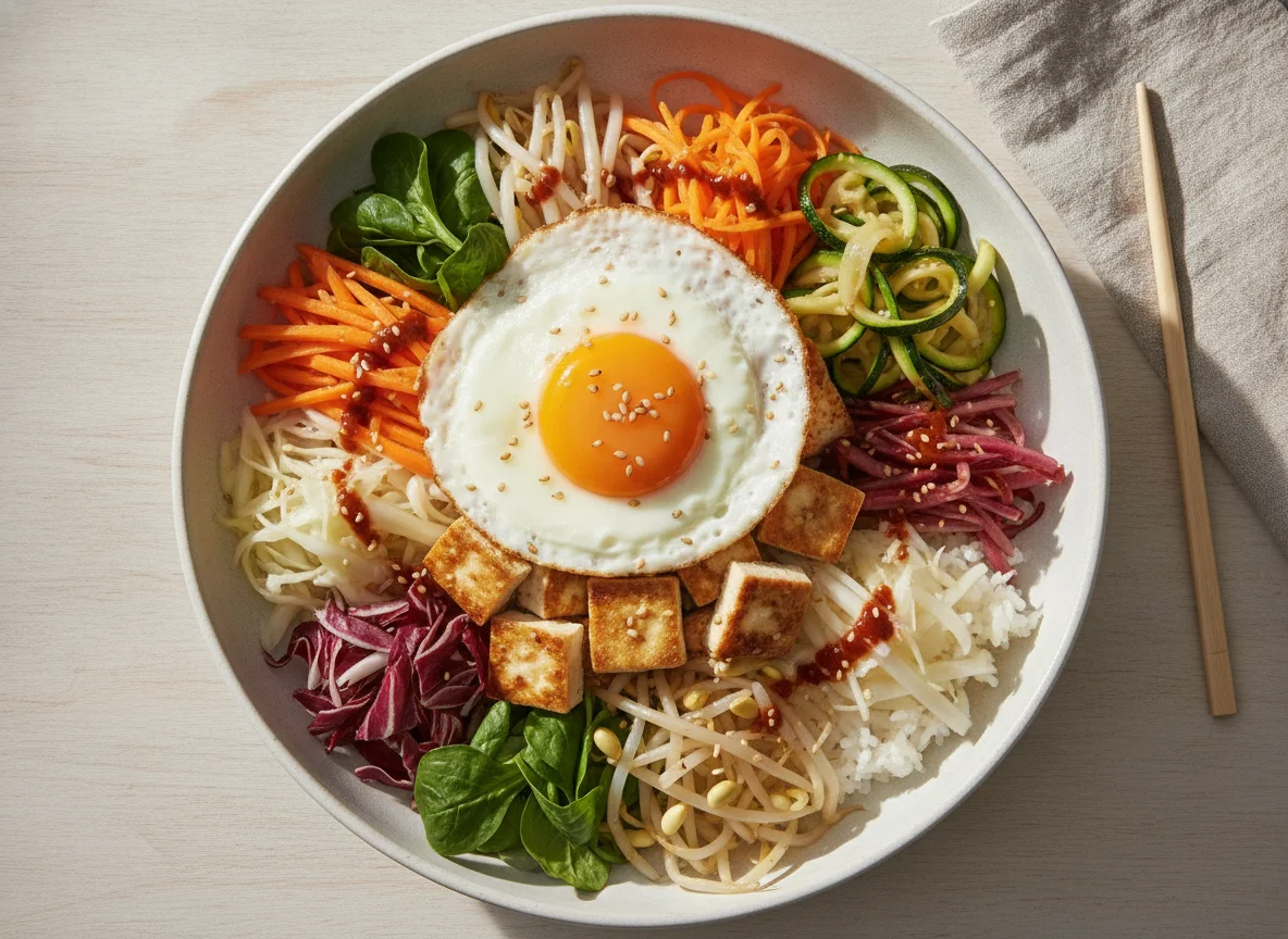 Bibimbap mit Tofu und Spiegelei photo