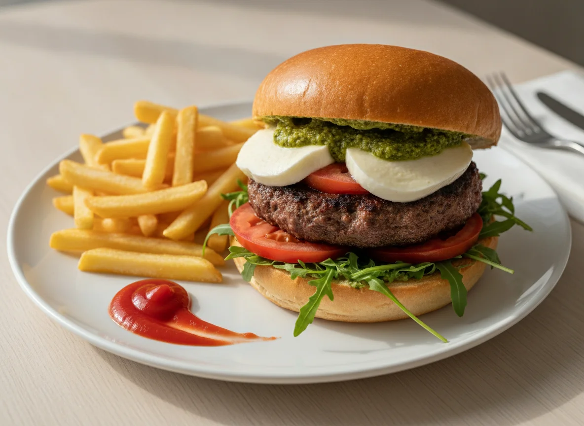 Big Italy Burger mit Pommes frites photo