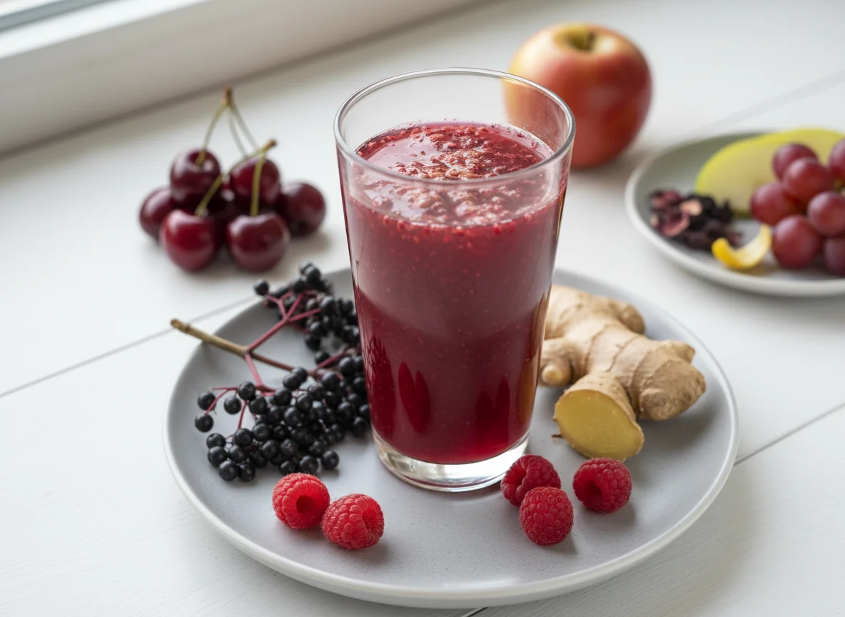Bio-Mehrfruchtsaft mit Ingwer photo
