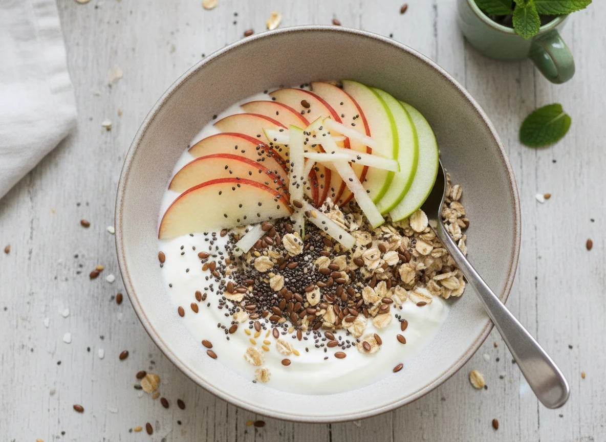 Bircher Müsli mit Apfel und Chiasamen photo