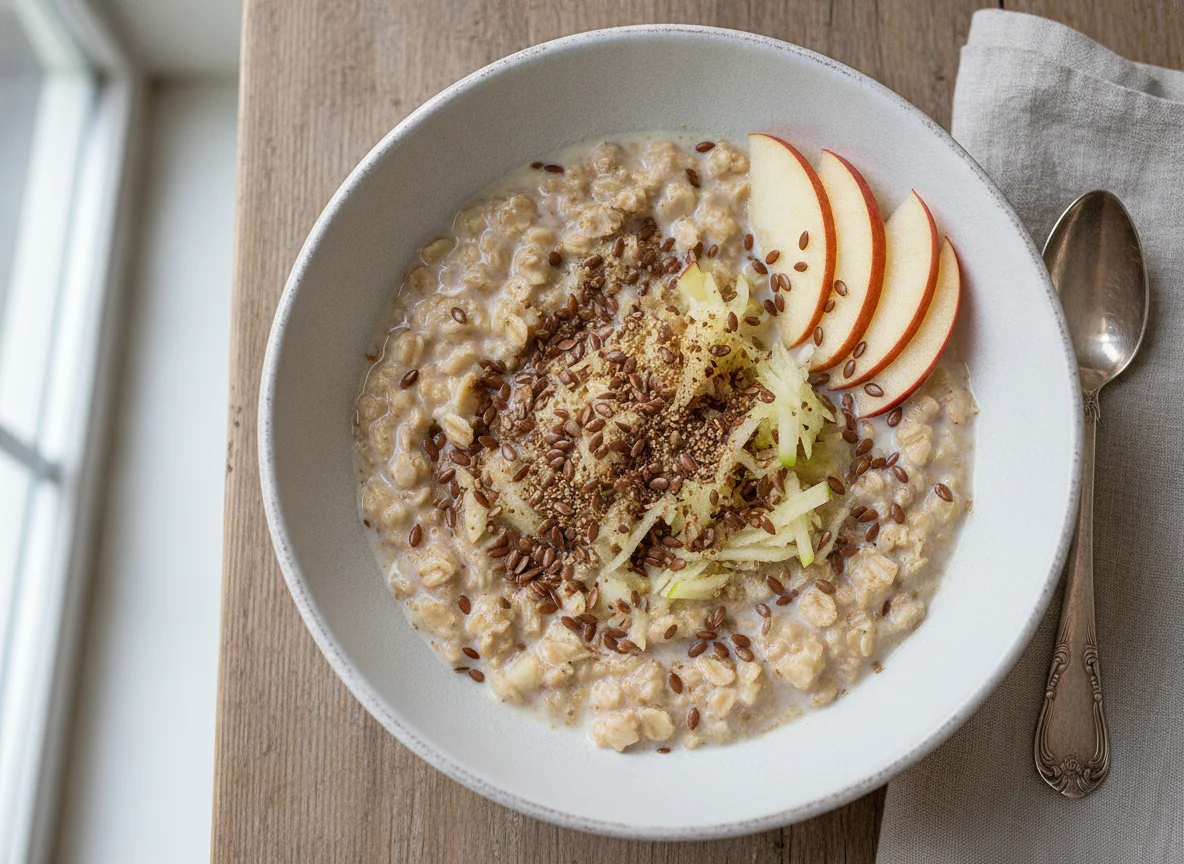 Bircher Müsli mit Apfel und Leinsamen photo