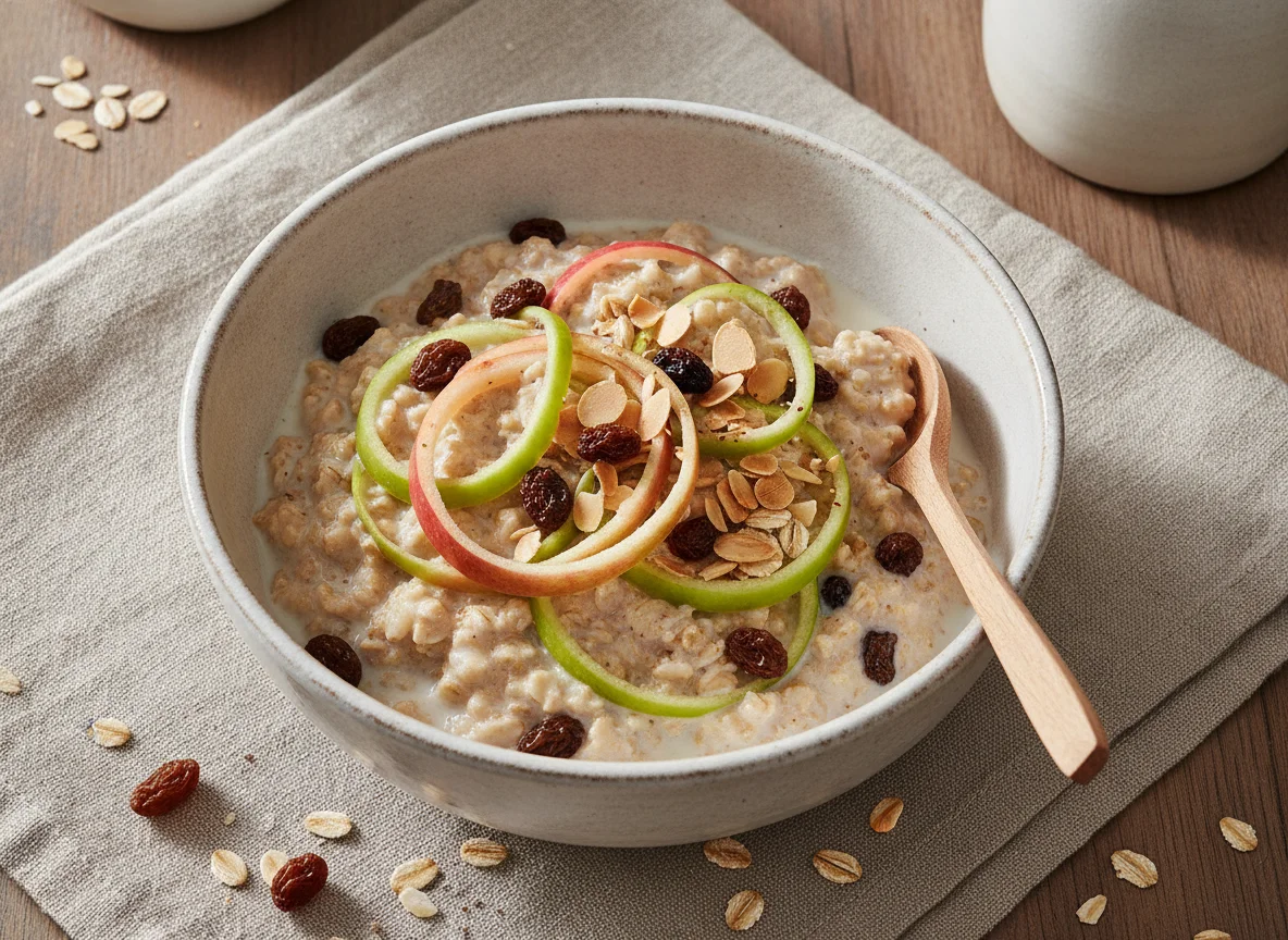 Bircher Müsli mit Apfel und Rosinen photo