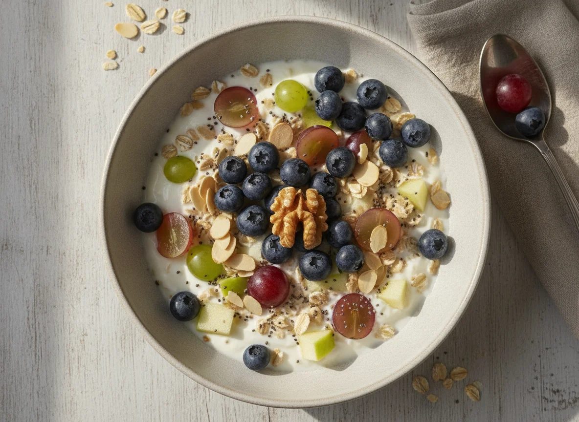 Bircher Müsli mit Beeren und Nüssen photo