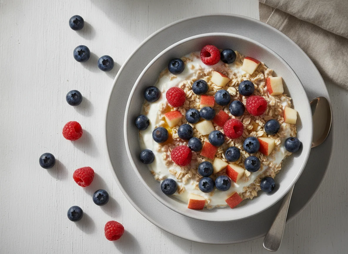 Bircher Müsli mit Blaubeeren und Apfel photo