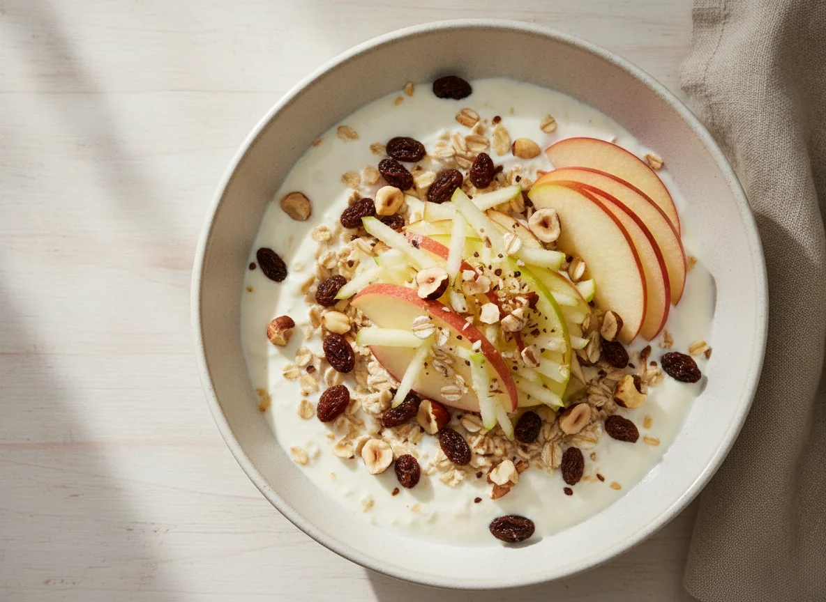 Bircher Müsli mit Joghurt und Apfel photo