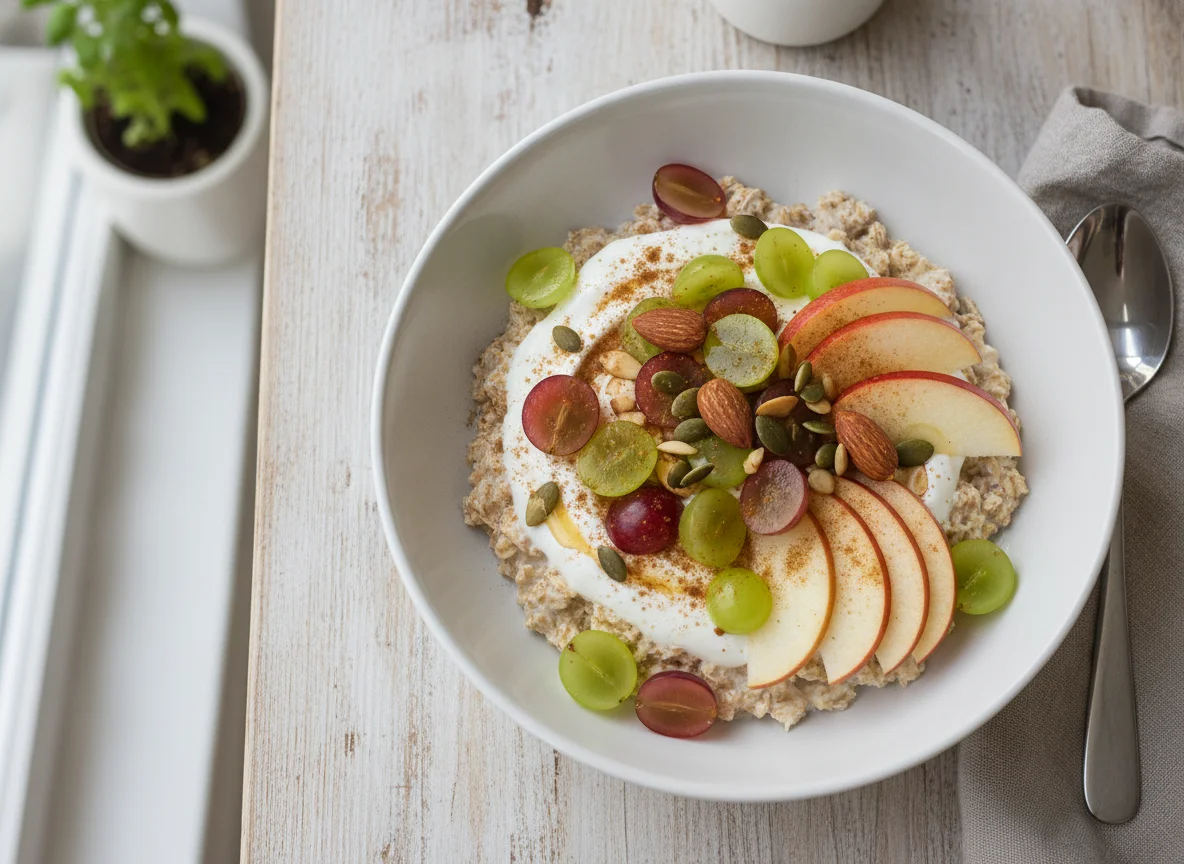 Bircher Müsli mit Weintrauben und Apfel photo