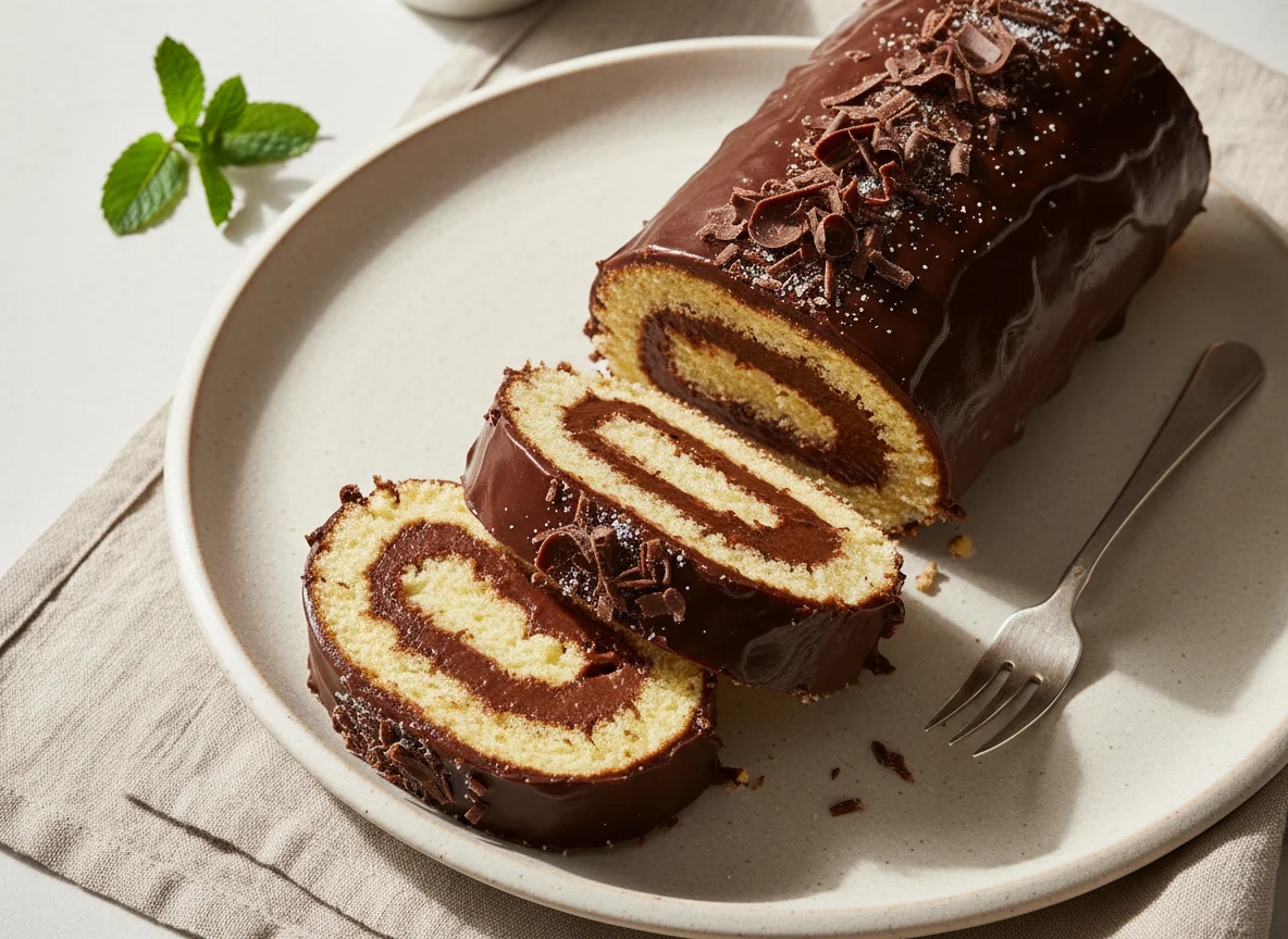 Biskuitrolle mit Schokoladencreme photo