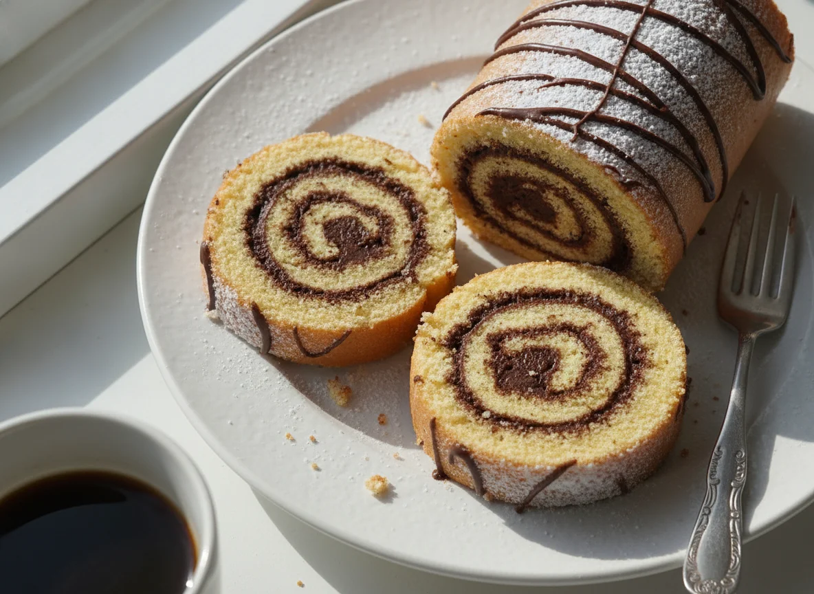 Biskuitrolle mit Schokoladenfüllung photo