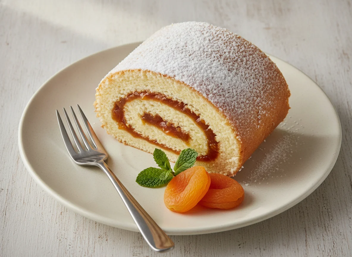 Biskuitroulade mit Marillenmarmelade photo
