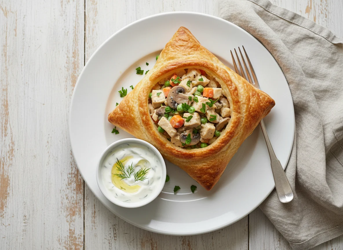 Blätterteigpastete mit Füllung photo