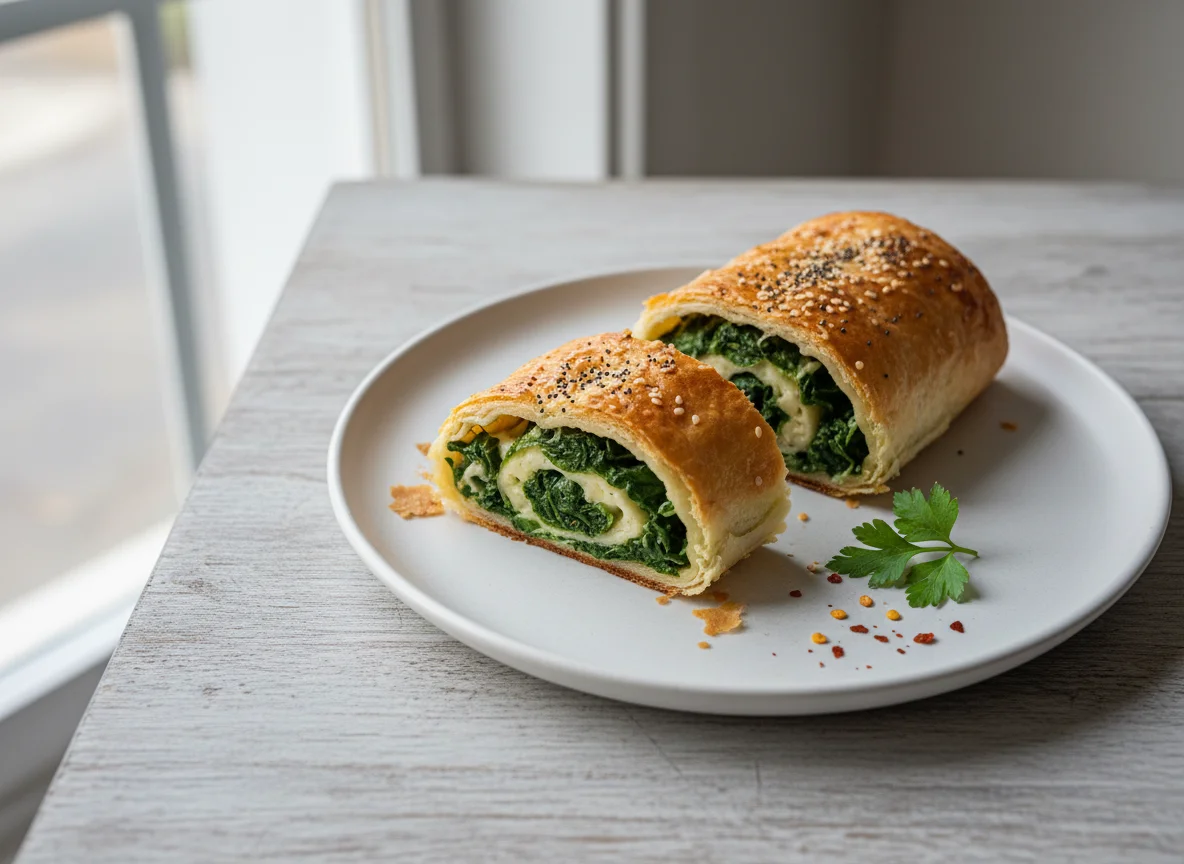 Blätterteigrolle mit Spinat und Käse photo