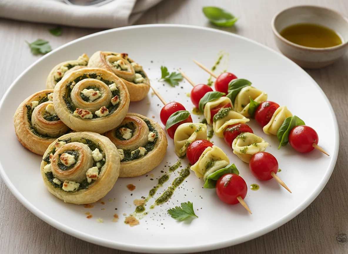 Blätterteigschnecken und Tortellini-Spieß photo