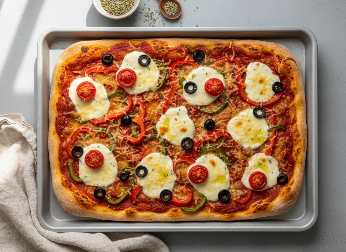 Blechpizza mit Tomaten und Käse photo