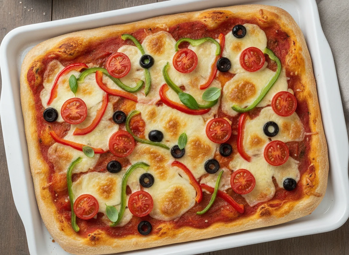 Blechpizza mit Tomaten und Paprika photo