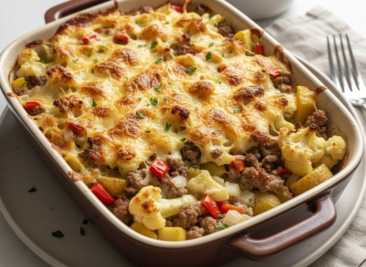 Blumenkohl-Hackfleisch-Auflauf mit Kartoffeln photo