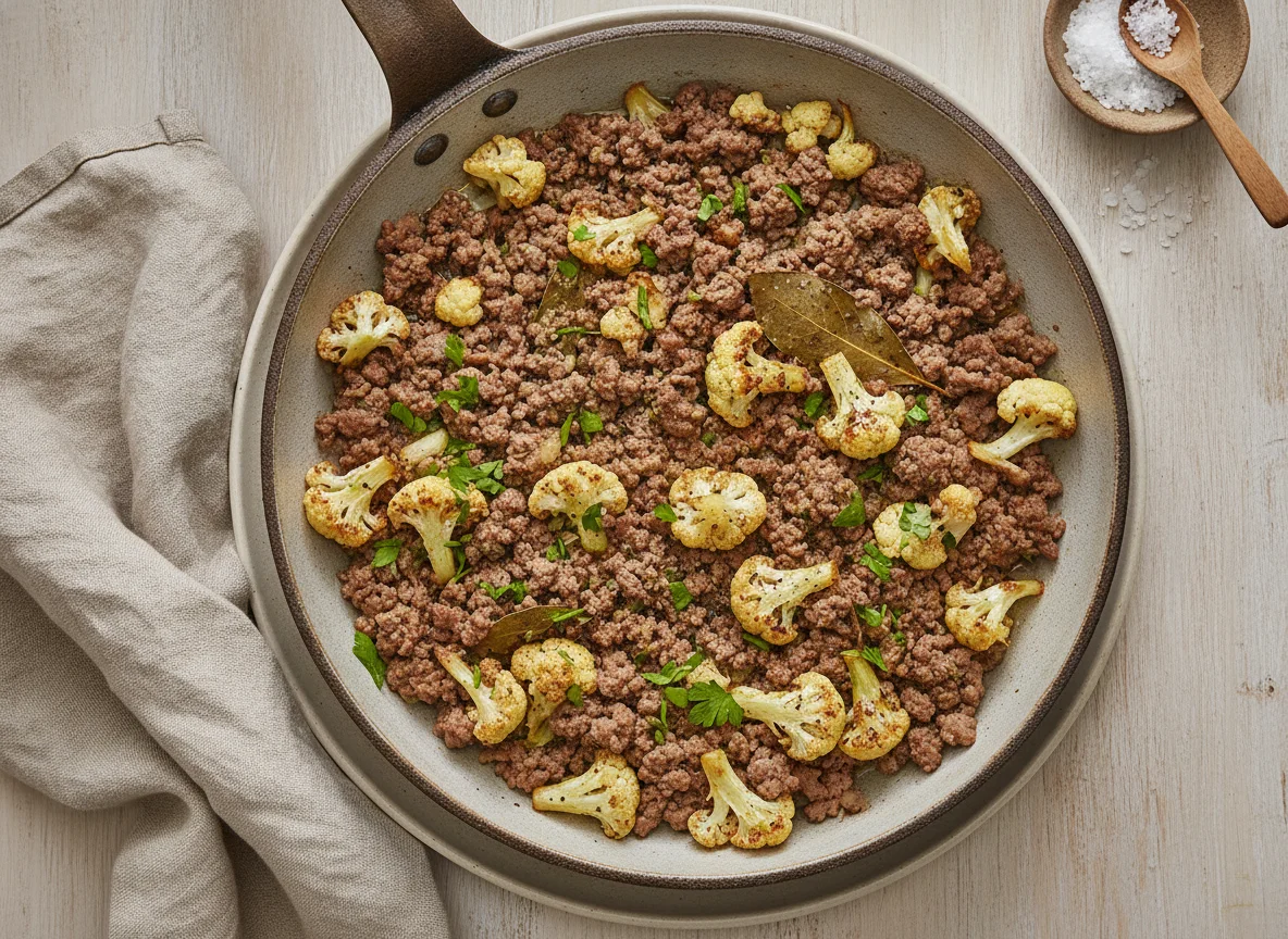 Blumenkohl-Hackfleisch-Pfanne photo