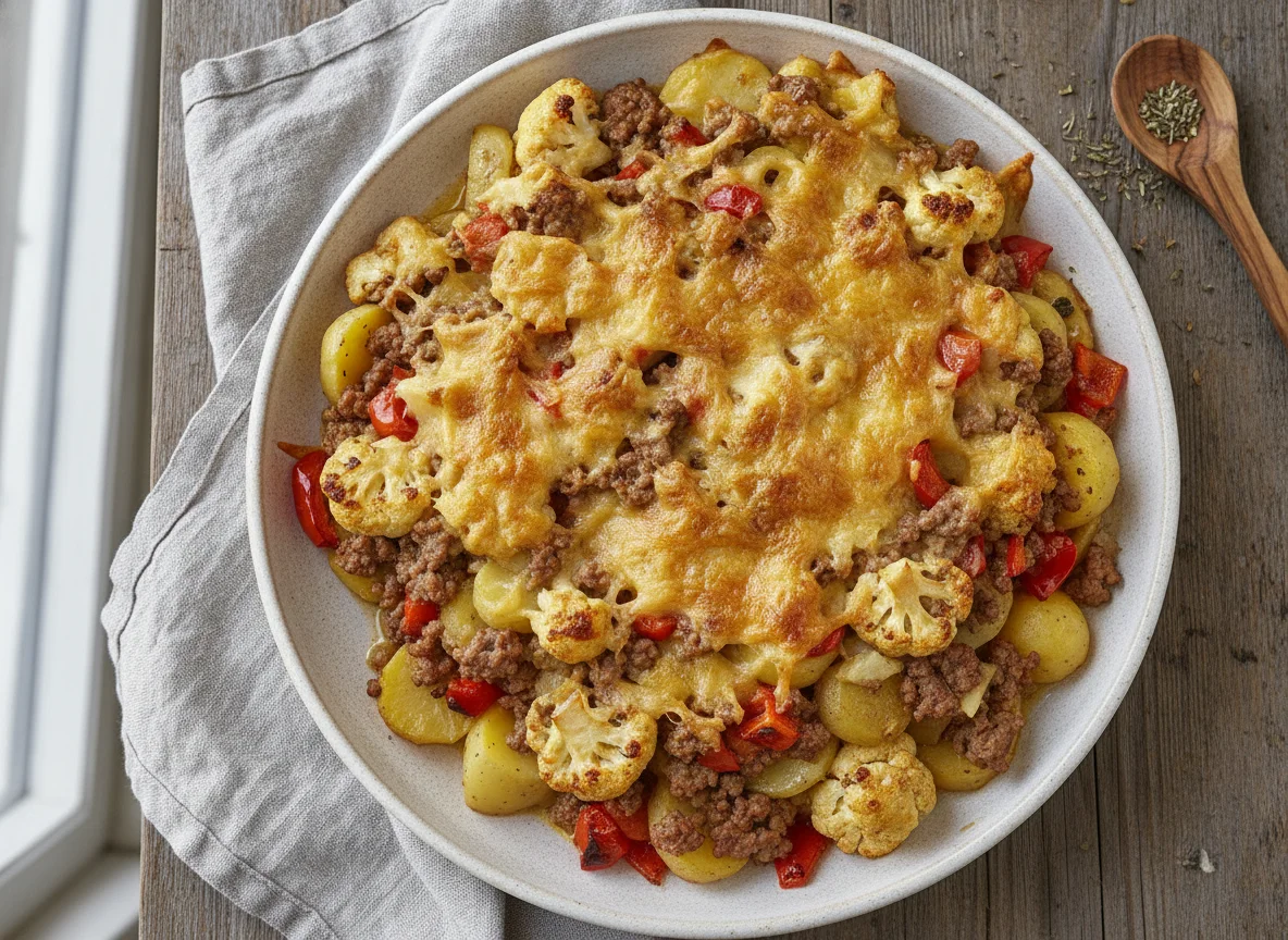 Blumenkohl-Kartoffel-Auflauf mit Hackfleisch photo