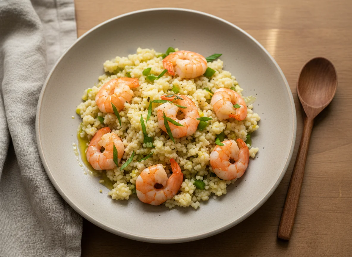 Blumenkohlreis mit Garnelen photo