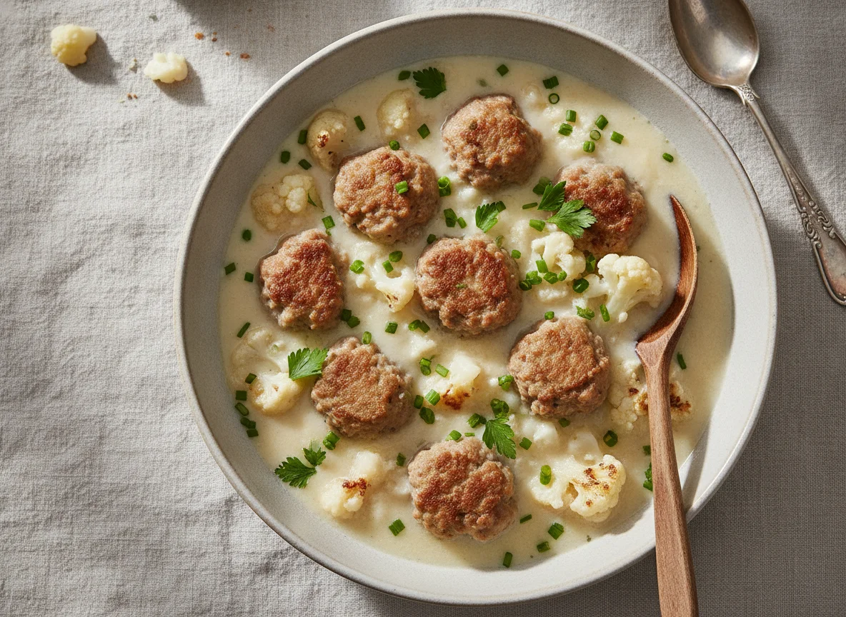 Blumenkohlsuppe mit Fleischklößchen photo