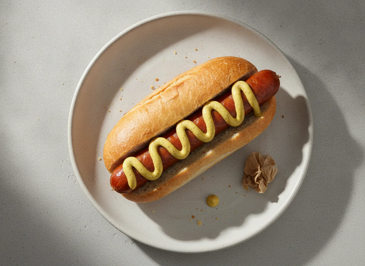 Bockwurst im Brötchen mit Senf photo