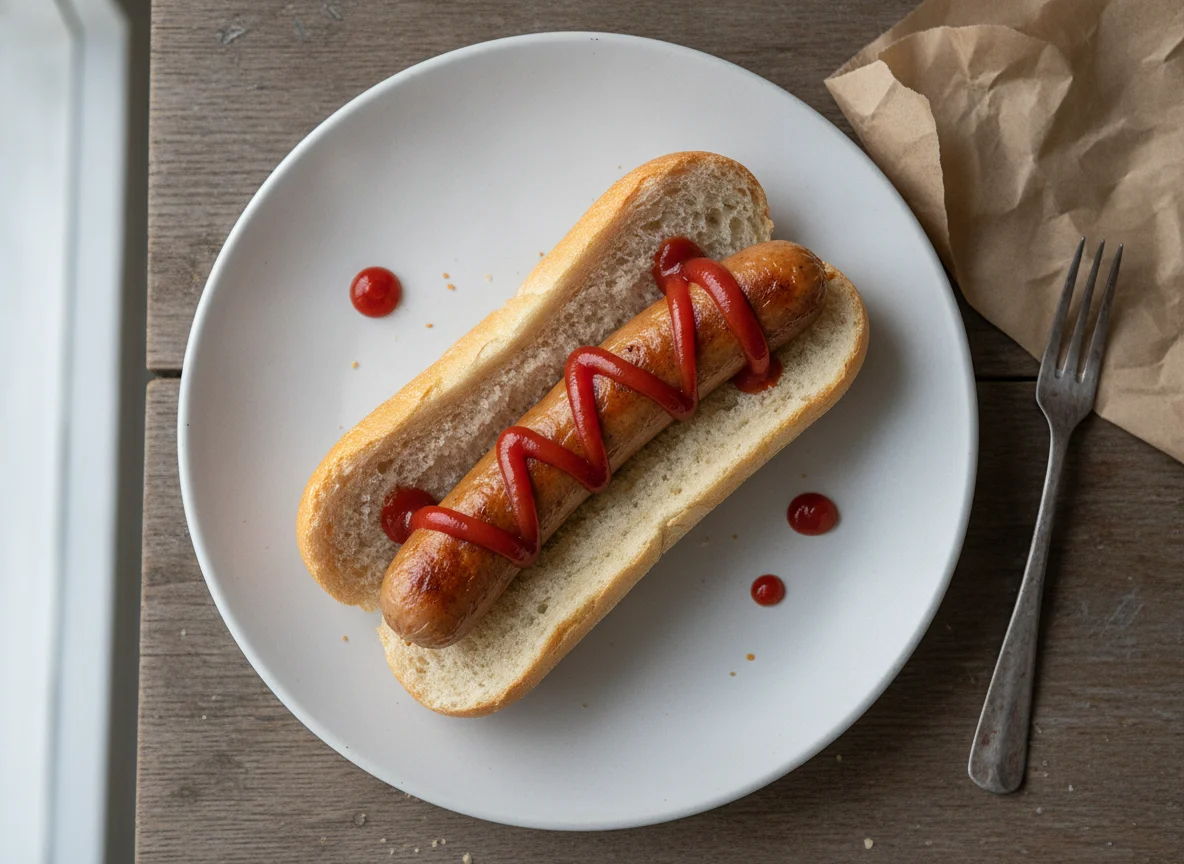 Bockwurst mit Brötchen und Ketchup photo