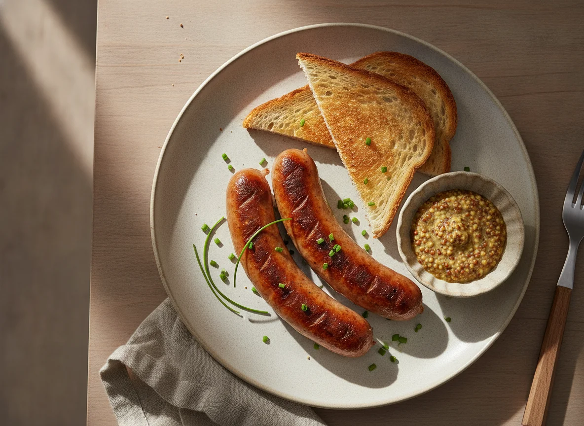 Bockwurst mit Toast und Senf photo