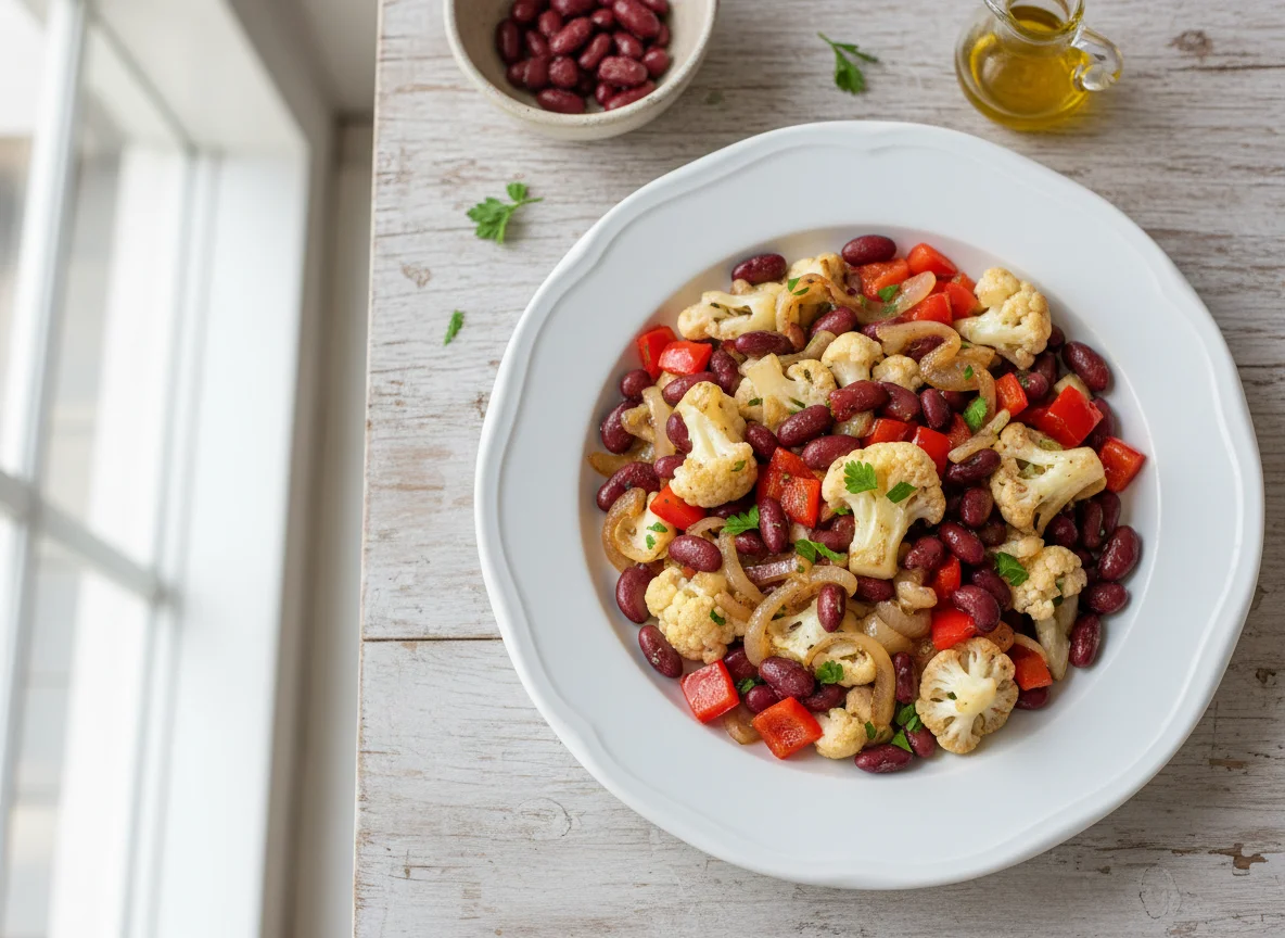 Bohnen und Blumenkohl mit Gemüse photo